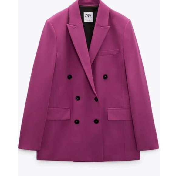 Zara Purple Double-Breasted Blazer - Picture 1 of 4